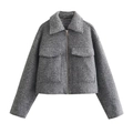 Dunkelgraue Damen Kurzjacke aus Wollmix mit Reißverschluss und großen Pattentaschen - S / Grau