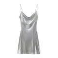 Mini abito metallizzato argento con scollo a cappuccio e spalline sottili da festa - XS / Argento
