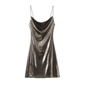 Elegante abito sottoveste grigio antracite metallizzato con scollo a cappuccio - XS / Nero