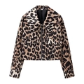 Close-up of stylish leopard print jacket featuring metal zipper and front flap pockets - XS / Short Leopard Jacket