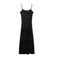 Elegantes schwarzes Pailletten-Bodycon-Midikleid mit dünnen Trägern für Abendparty und Events - XS / Schwarz