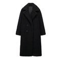 Detail van zwarte teddy fleece jas met dikke gestructureerde stof en reverskraag - XS / Zwart
