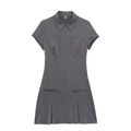 Dunkelgraues Kurzarm-Polokleid mit Reißverschluss vorne und plissiertem A-Linien-Rock - XS / Dunkelgrau