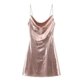 Minivestido metalizado oro rosa con cuello desbocado y acabado satinado brillante - Rosa