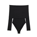Elegante body negro con hombros descubiertos y manga larga de nylon elástico - S / Negro