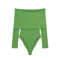 Body verde hierba de manga larga con hombros descubiertos y cuello vuelto en tejido elástico - S / Verde