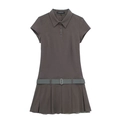 Vestido polo gris para mujer con manga corta, cinturón y falda plisada elegante - XS / gris oscuro