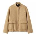 Women's gold sequined tweed jacket with stand collar and front flap pockets in loose fit - XS / Gold