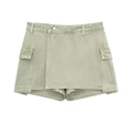 Light green cargo skort for women with high waist, flap pockets and asymmetric wrap front - XS / Light Green