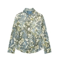 Damen Frühlings-Set mit Satin Langarmshirt, blauem Blumendruck und Plissee-Rock - XS / Hemd