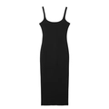 Elegant slim fit black midi dress with scoop neck and thin shoulder straps for summer - XS / Black