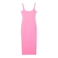 Summer bright pink slim fit midi dress with round neck and structured silhouette - XS / Pink