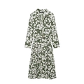 Dunkelgrünes Damen-Hemdblusenkleid mit Blumenmuster, langen Ärmeln und Taillengürtel - XS / Dunkelgrün