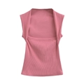 Débardeur en maille rose poudré avec encolure carrée et superposition aux épaules - S / Rose