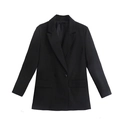 Detail of elegant black double-breasted blazer with notch lapels and flap pockets - Black