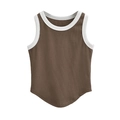 Dames tanktop in bruin en wit contrast, geribbelde stof met een gebogen zoomlijn - S / koffiekleur