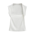 Débardeur en maille blanche à col carré avec un design superposé effet deux pièces - S / Blanc