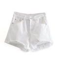 Pantaloncini in denim bianco a vita alta con orlo sfrangiato e design classico a cinque tasche - XS / Bianco