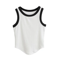 Dames gebreide tanktop met zwarte contrast bies en stijlvolle gebogen zoomlijn - S / Wit