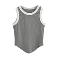 Nauwsluitende grijze geribbelde tanktop met witte bies en unieke gebogen puntzoom - S / Grijs