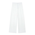 Women's elegant high-waisted white wide-leg trousers with minimalist belt loops - XS / Bottoms / White