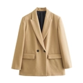 Elegant khaki double-breasted blazer for women with notched lapels and flap pockets - XS / Yellow