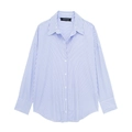 Classic blue and white striped poplin shirt with lapel collar and button-down front - XS / Blue and White Stripes