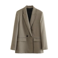 Elegant houndstooth wool blazer with double-breasted buttons and classic notched lapels - XS / Camel (Houndstooth)