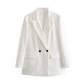Detail of white blazer with classic lapels and contrasting black buttons for women - XS / White