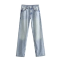 Women's light blue straight leg jeans with classic mid-waist fit and faded denim wash - Indigo Blue