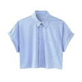 Dames kort poplin overheerst met lichtblauwe krijtstrepen, korte mouwen en een boxy fit - XS / Lichtblauw