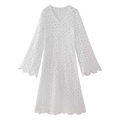 White lace crochet maxi dress featuring a V-neck and flared sleeves in boho style - S / White