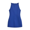 Mouwloze koningsblauwe halterjurk met een getailleerde pasvorm en ritssluiting op de rug - XS / Blauw