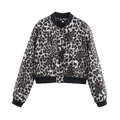 Giacca bomber corta da donna con stampa leopardata grigia e polsini a coste neri - Taglia S / Stampa Animale Bianco e Nero