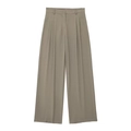 Detail of high-waisted khaki wide-leg trousers with elegant pleats and belt loops - XS / Camel Pants