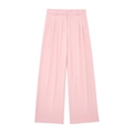 Detailed view of high-waisted pale pink wide-leg trousers with front pleated design - XS / Pink Pants