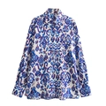 Women's 2024 casual long-sleeve printed shirt with blue and red geometric patterns - XS / Tops