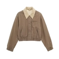 Chaqueta de piloto para mujer caqui con cuello de pana en contraste y cremallera - XS / Marrón