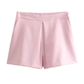 Summer high-waisted pleated A-line shorts for women in light pink with side pockets - S / Pink