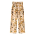 Women's summer wide leg trousers with vintage beige floral print and drawstring waist - XS / Pants