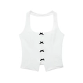 Witte haltertop met zwarte strikjes en een V-vormige zoom in minimalistische stijl - XS / Wit