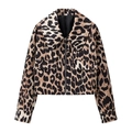 Women's leopard print cropped jacket with wide lapels and front zip closure - XS / Short Leopard Jacket