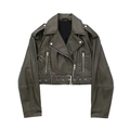 Veste de motard courte en similicuir vert foncé avec revers et ceinture sur fond blanc - XS / Vert Foncé