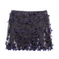 Close-up of deep purple and blue sequins on a stylish mini skirt with satin trim - XS / Bright Blue