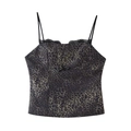 Women's leopard print camisole top with black lace trim and delicate bow detail - XS / Leopard Print