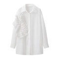 Women's white long sleeve shirt featuring a large decorative 3D pleated floral ruffle design - XS / White