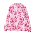 Damen Chiffonbluse mit Blumenprint, Langarm-Design in Zartrosa mit eleganter Knopfleiste - XS / Einzelhemd