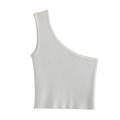 Top monospalla bianco in maglia a coste da donna, vestibilità aderente stile estivo - S / Bianco