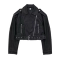 Veste de motard en similicuir noir pour femmes avec fermeture zippée et ceinture réglable - XS / Noir