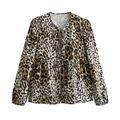 Top de leopardo para mujer con cierres de lazo frontales y un dobladillo peplum - XS / Estampado de leopardo